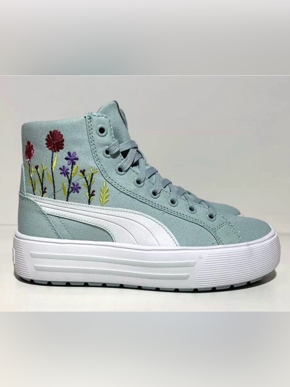 PUMA Kaia 2.0 Mid Floral Womens Size 9 Athletic Fashion Sneakers White